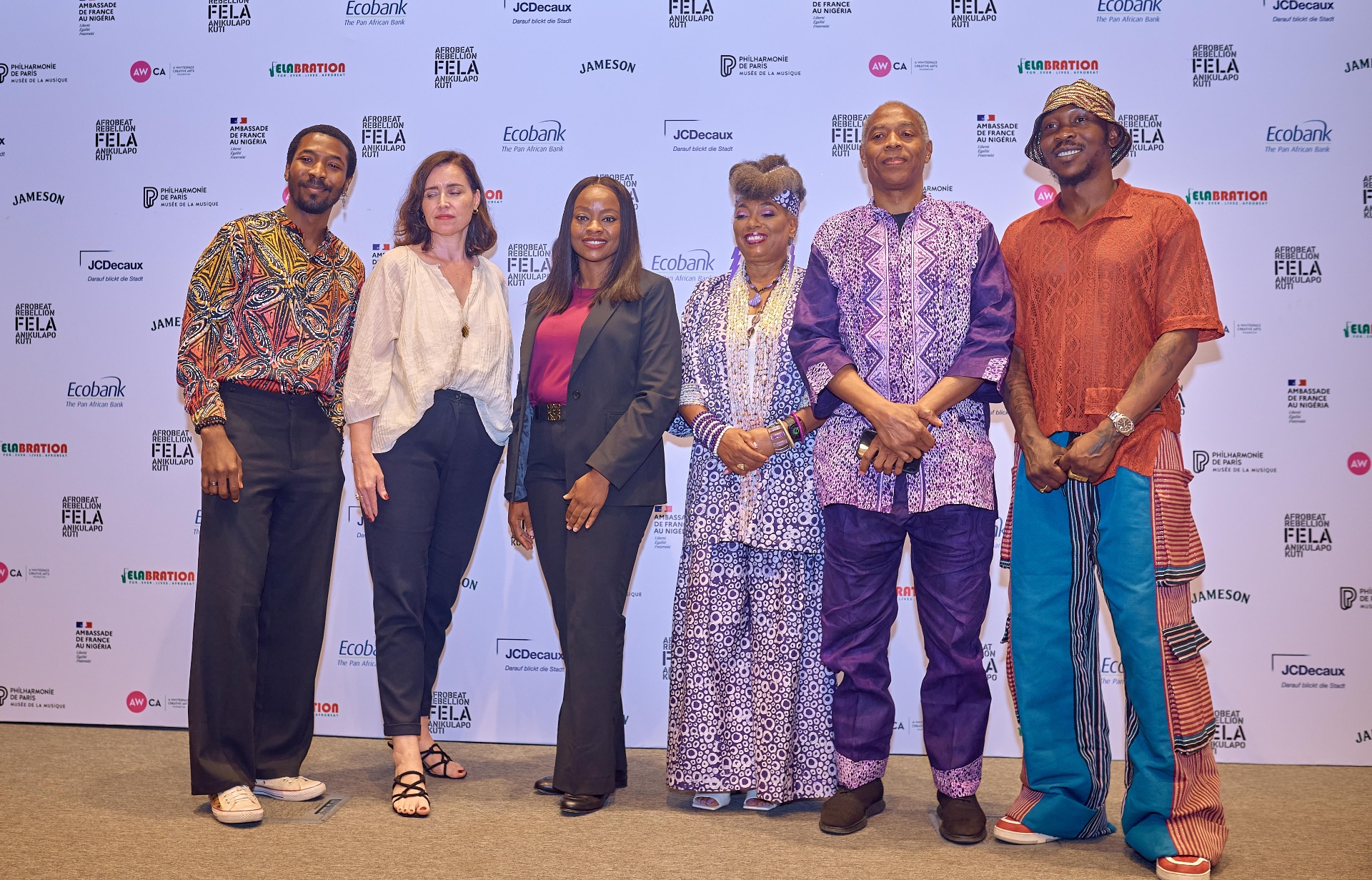 Afrobeat Rebellion producers and Kuti family members at the Lagos press wall